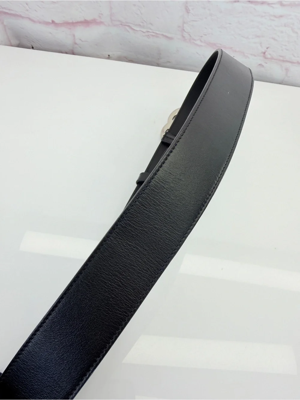 Authentic Gucci Marmont Wide Double GG Black Leather Belt 400593 80/32